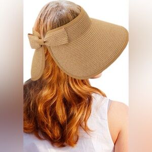 Gregri Packable Roll-Up Sun Visor Beach Straw Hat Brown